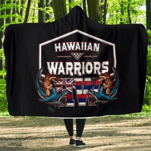 Polynesian Hawaii Hooded Blanket Shark Warrior 3D printed Wearable Blanket Adults Kids Various Types Hooded Blanket