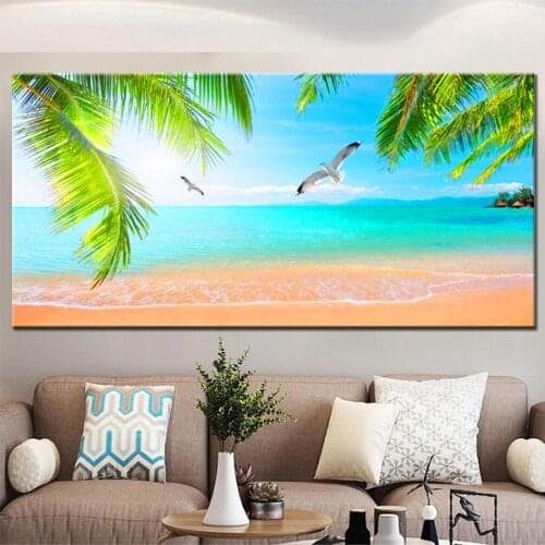 Sea Beach large Size diamond painting full Square,Round diamond embroidery mosaic art Coconut tree Landscape Panorama,EE1792