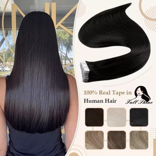 Full Shine Tape In Human Hair Extensions Blonde 100% Real Remy Human Hair Skin Weft Adhesive Glue On For Salon High Quality