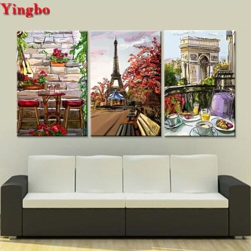 Full square round 5d diy diamond painting Modern Paris City Landscape cross-stitch diamond embroidery 3 Pcs sets mosaic kit