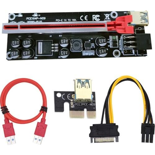 6pcs VER009S Plus PCI-E Riser Card PCI Express 1X to 16X USB 3.0 Cable SATA to 6Pin Connector for Graphics Video Card Mining