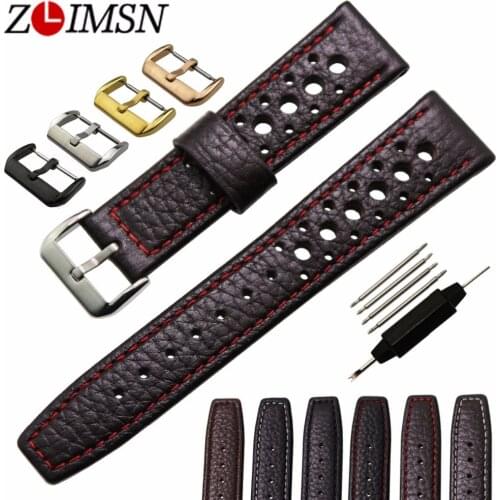 ZLIMSN 20mm Watchbands Black Genuine Leather Watch Band Strap & Stainless Steel Pin Buckle Replacement Montre Belt relogio