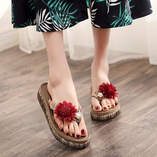 Summer New Sandals Fashion Outside Flower Wedges Thick Bottom Casual Non-slip Beach Shoes Med (3cm-5cm) Breathable High Quality