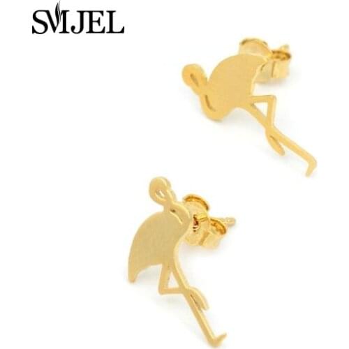 SMJEL Wholesale 10pcs-S091 2017 Bird Pendients New Arrival Cute Animal Flamingo Brass Stud Earrings for Women Gift