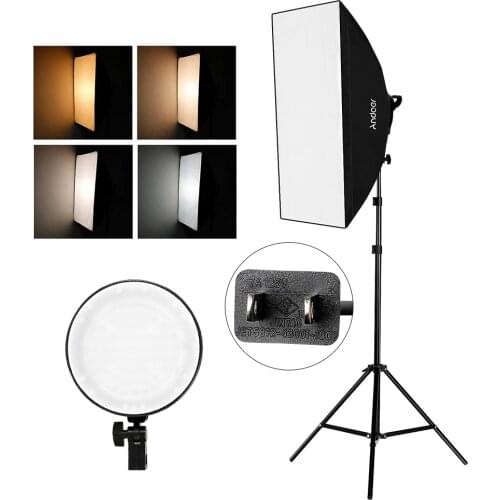 CZ Andoer Studio Photography Softbox LED Light 2700K/5500K Dimmable LED Lights 45W Bi-color Temperature Light Stands Accessory
