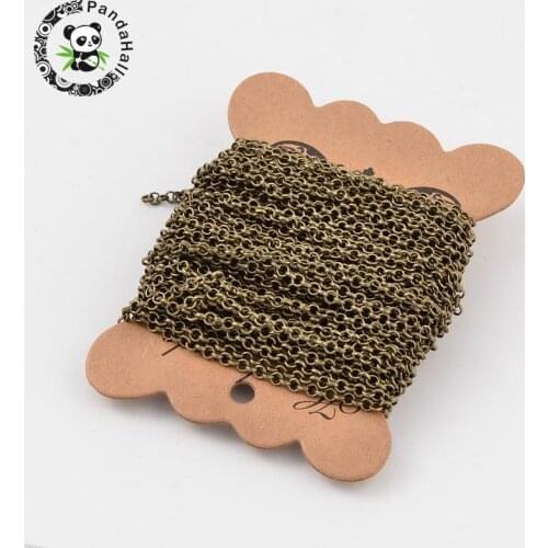 Iron Cross Rolo Chain, Lead Free and Nickel Free, Antique Bronze Color, Come On Reel, Size: Chain: about 3mm in diameter, 1mm
