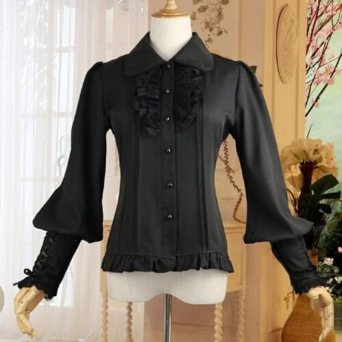 Women Vintage Slim Fit Chiffon Blouse Bow Tie Lantern Sleeves Top Braid for Lady Dress Shirt Steampunk Victorian Costume