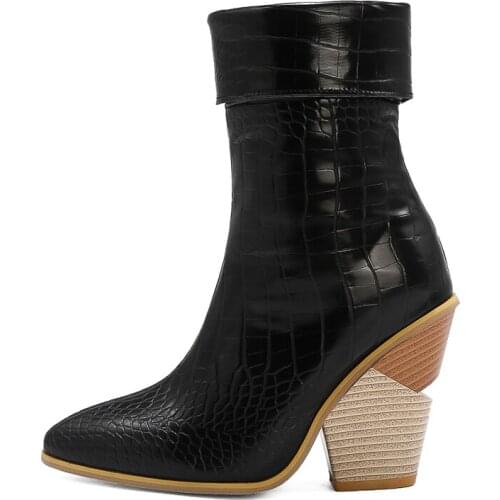 Winter For Woman New Fashion Pointed Toe Shoes Concise Red Slip On Serpentine Wedges Short Boots Big Size 45 46 47 48