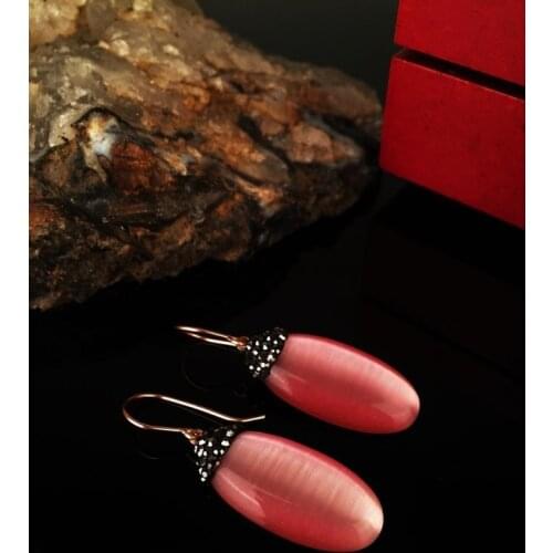 Dr Stone Natural Stone Women 'S Cat 'S Eye Stone rose gold plated Earrings KRB 373144386