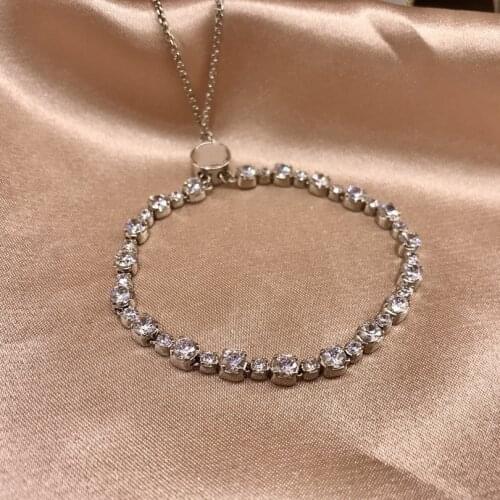 Brand 1:1 Temperament Simple Size Diamond Crystal Adjustable Bracelet Elegant Fashion Lady Silver Jewelry
