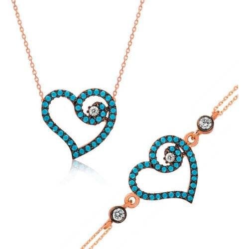 Silver Blue Heart Women 'S Set