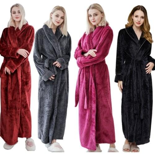 Winter Thick Warm Female Coral Fleece Kimono Robe Lovers Couple Nightgown Bath Gown Sleepwear Men Large Nightwear M L XL XXL