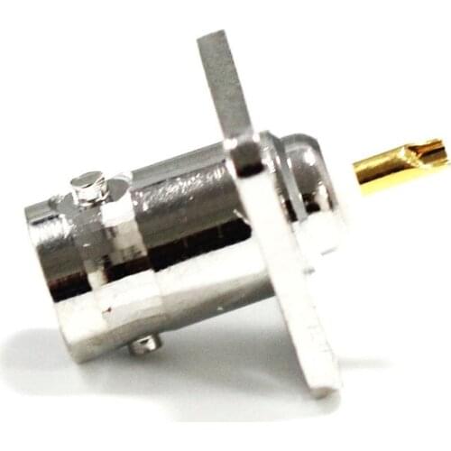 1PC BNC female jack RF coax connector 4-hole panel mount flange with solder cup straight terminal NEW