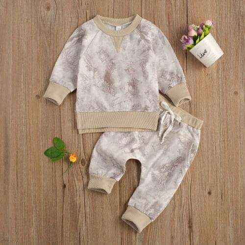 2 Pcs Newborn Baby Girls Boys Tie Dye Clothes Long Sleeve Round Neck Pullover + Tie Up Pants With Pockets Outfits 6-24Months