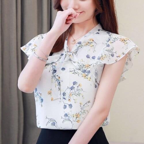 2019 Summer Fashion Mulheres Chiffon Blusas Casual Manga Borboleta Roupas Femininas Senhora Do de Manga Curta Mulheres Tops