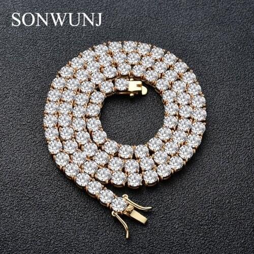 3mm 4mm 5mm Brass Cubic Zircon Tennis Chain 1 Row Necklace Hip hop Jewelry Men CZ Necklace Iced Out CN033
