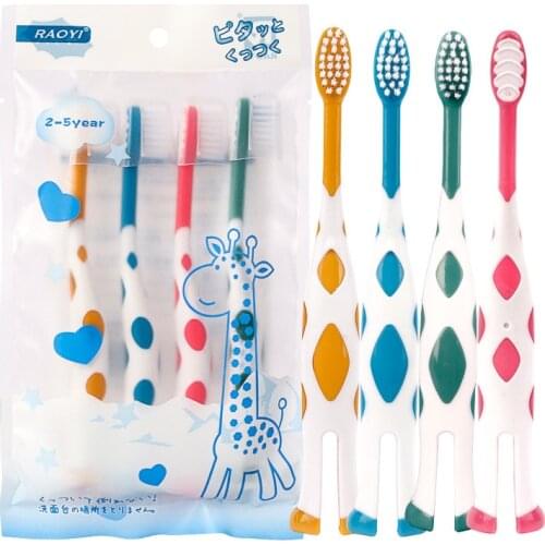 4Pcs/Set Cartoon Deer Pattern Baby Toothbrushes Non-slip Cute Baby Teeth Care Kids Toothbrush Set Baby Care