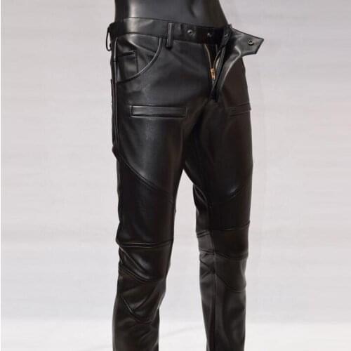Free shipping 2020 spring autumn mens leather feet pants male slim motorcycle leather trousers mens splice black fashion slim