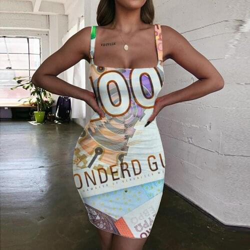 Giyu Brand European Dollar Dresses Women Money Ladies Dresses Geometric Bodycon Dress Harajuku Sundress Womens Clothing Summer