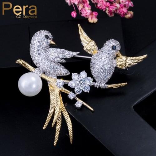 Pera Luxury Women Costume Jewelry Accessories Big Animal Cubic Zirconia Bird Cute Shape Brooches Pin For Office Ladies Gift C001