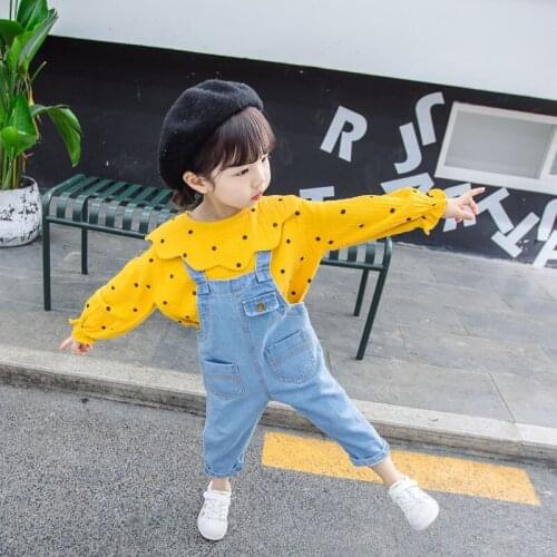 Spring and Autumn Childrens Cotton Clothes Baby Girl Set Fot Hooded Denim Bib 2 Pieces/Set Childrens Fashion Clothing Set