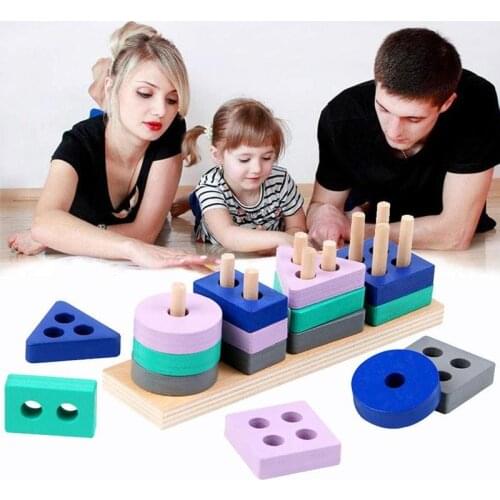 Childrens Cognitive Wooden Building Blocks Montessori Early Learning Educational Kids Toy Gift Color Shape Match Kids Puzzle