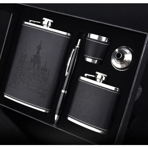 RUIDA 2018 Hot sales bpa free 8oz whisky flagon cccp Stainless steel alcohol hip flask SET with gift box pu leather wrapping