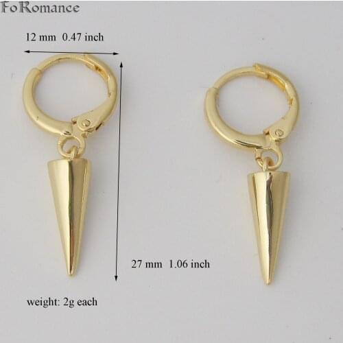 Foromance YELLOW GOLD GP OVERLAY DOG TEETH TOOTH NAIL CONE SHAPE HUGGIE HOOP SMALL EARRING TALL 27MM 1.06 inch