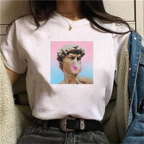 Women New summer spoof Cute David Sculpture Printing TShirts Blowing Bubble Gum Funny Print Tshirt Girls Tops Tees Female