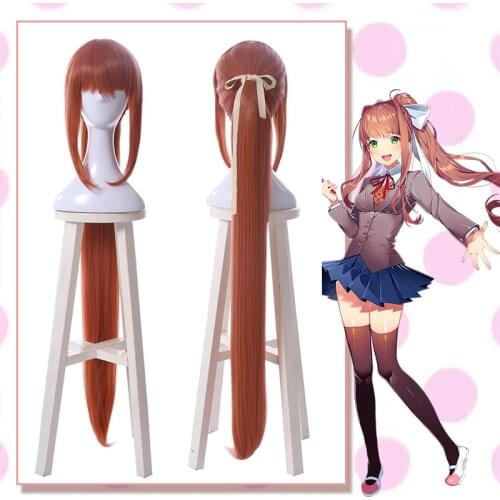 Hot Sale Doki Doki Literature Club Cosplay Hair Monika Cosplay Wig Headwear Game Cos Long Red Pony Synthetic Hair Accessories
