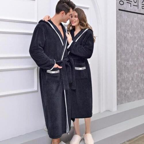 Autumn /Winter Lovers Robe Plush Warm Kimono Hombre Warm Male Robes 2XL Women Gravid Coat Wear Hooded Bathrobe Soft Nightgown