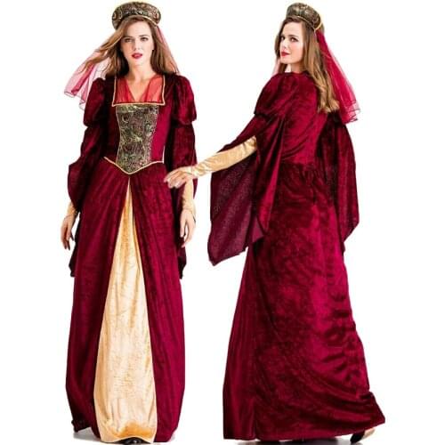 Halloween Costumes New Medieval Cosplay Costume Women Renaissance Retro Palace Queen Dress Long Dress Halloweens Party Dress
