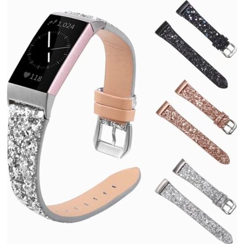 Leather Strap For Fitbit Charge 4 3 Smart Bracelet Band With Sequins Shining Straps Elegant For Fitbit Charge 3 4 Wristband