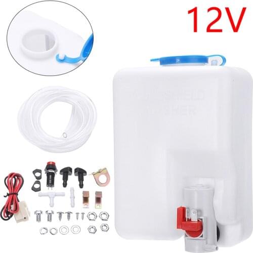 Mayitr 12V Universal Windshield Wiper Washer Fluid Bottle Windscreen Water Reservoir Tank Hose Jet Switch Full Set