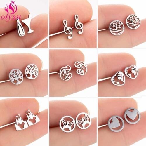 Fashion Heart Shaped World Map Tree of Life Round Lady Geometric Small Gift Valentines Day Party Stainless Steel Jewelry Golden