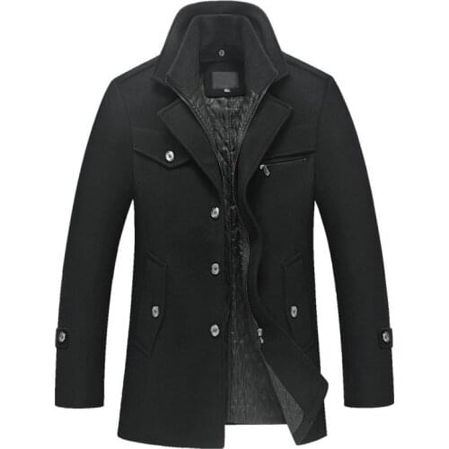 New mens winter padded wool jackets coats removable quilted lining button wool blends pea coat thick padded jacket coat men