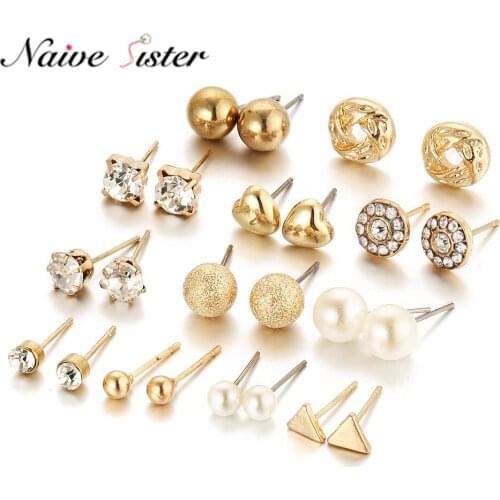 12 Pairs Small Cute Stud Earring Set Tiny Korean Earings Jewelry Women Girl Bridal Ladies Heart Ball Jewelry Wholesale Vintage