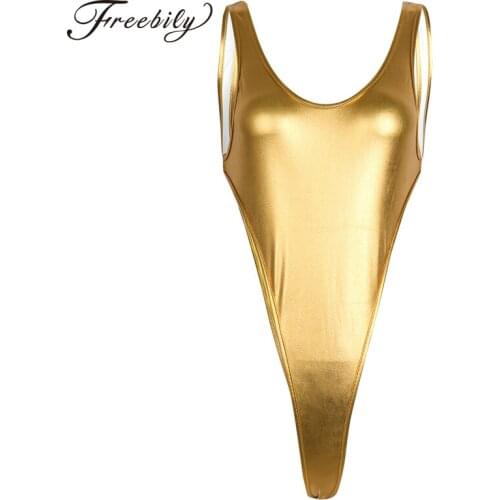 Newest Women Sexy Lingerie Sleeveless Patent Leather High Cut Backless Thong Leotard Bodysuit Jumpsuit Leotard Swimwear