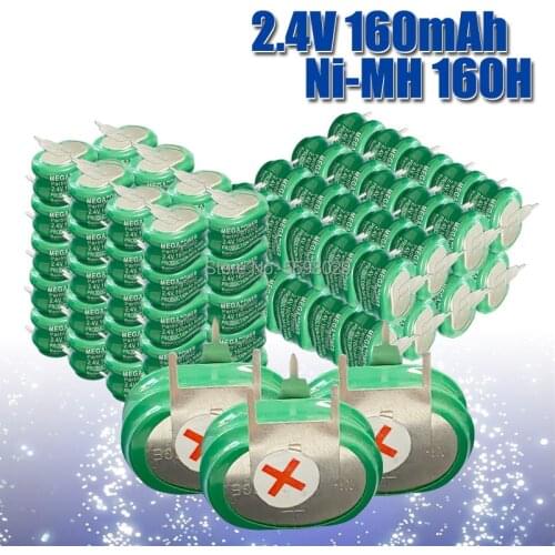 New 2.4V 160mAh Ni-MH Rechargeable Button Cell Battery Ni MH Batteries With Pins