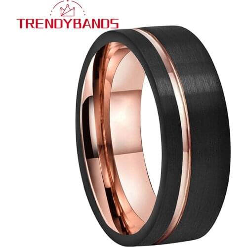 8MM Rose Gold Black Mens Tungsten Wedding Bands Womens Rings Double Color Brushed Finish Comfort Fit