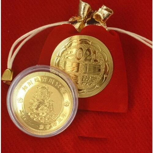 1PC 2021 Year Of Ox Commemorative Coin Chinese Zodiac Souvenir Coin New Year Gift for Home Decoration Collection Gift