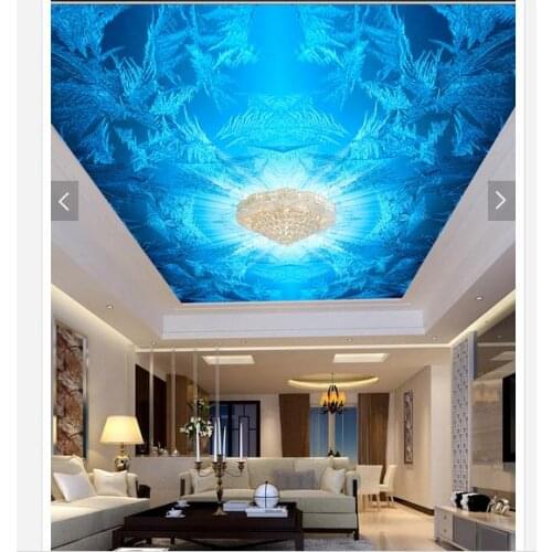 Custom 3d photo wallpaper 3d ceiling wallpaper murals Blue dream ice crystal ceiling frescoes 3d room wallpaper