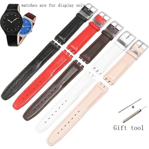 17mm 19mm Genuine Leather Watchband Black Red Brown Strap Suitable For SWATCH YRS YCS Male And Female Bracelet