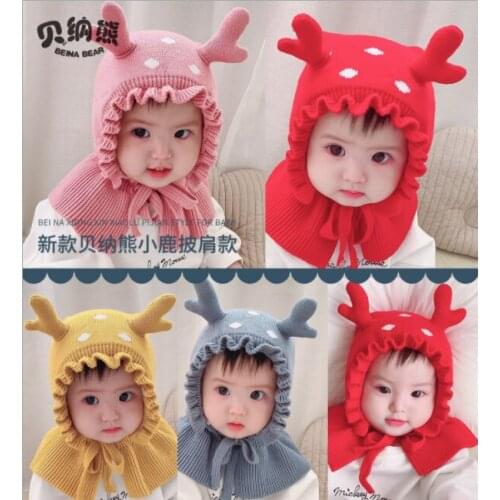 Christmas little Antler earguard Hat Gary Baby Hat Autumn winter style with knitted shawl warm hat