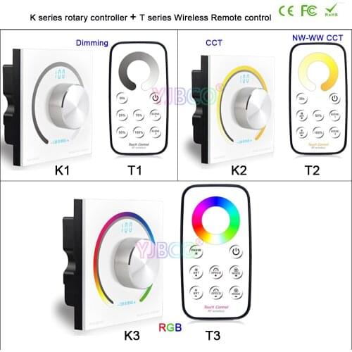 Bincolor DC12V 24V Switch knob Wall-mounted LED Stirp Light controller single color/CCT/RGB Rotary Dimmer & Wireless Remote
