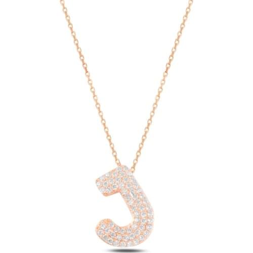 Silver 925 Set-J-Letter Zircon Stone Ghost Pendant