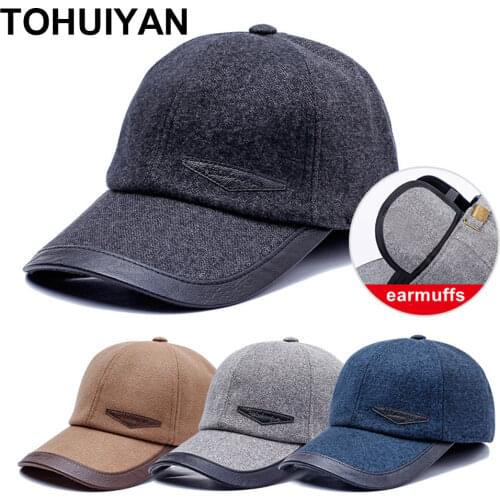 TOHUIYAN 2020 Winter Woolen Cap Earmuffs Baseball Cap Man Adjustable Snapback Hat Autumn Dad Caps Hip Hop Casual Gorras Hombre