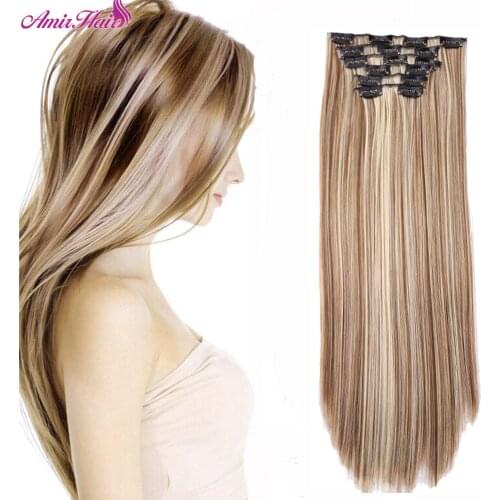 Amir Synthetic Hair 22inch 140g 16 Clips 6pcs/set Clips In Hair Extensions Long Straight Heat Resistant Hair Extensions