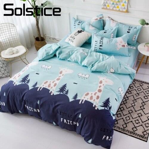 Solstice Home Textile Giraffe Blue Cartoon Duvet Cover Pillowcase Flat Sheet Kid Boy Teen Girl Bedding Linens Set King Twin Full