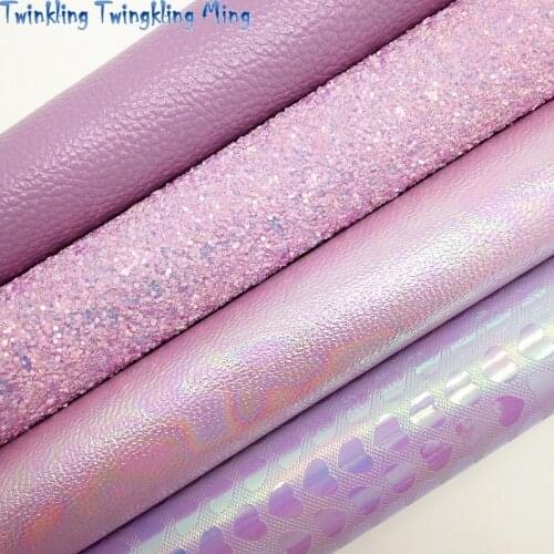 Light Purple Glitter Fabric, Hearts Embossed Synthetic Leather, Litchi Faux Fabric For Bow A4 21x29CM Twinkling Ming KM052